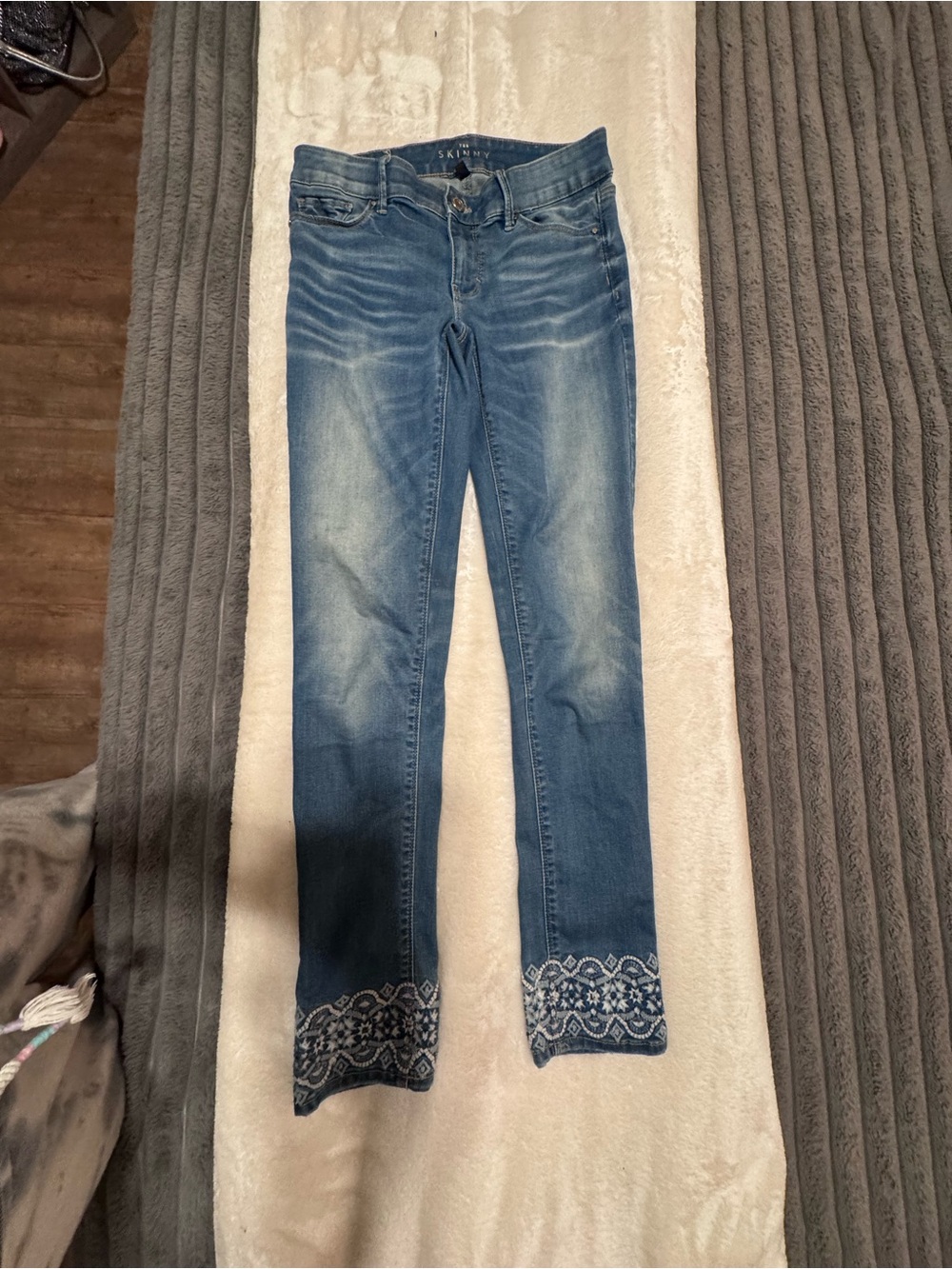 White House Black Market Blue Skinny Jeans with Embroidered Ankles